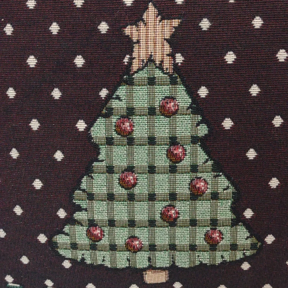 Christmas Tree Tapestry Stuffed Pillow Dark Brown Maroon Green 12